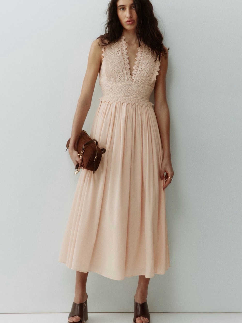 H&M Lace Bodice Dress Light Beige Size XS NWT